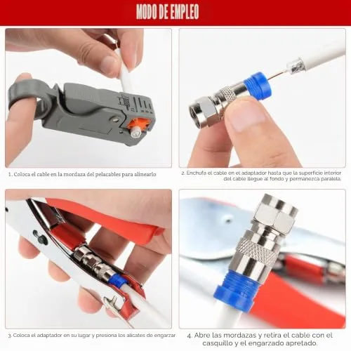 Sexyhot ▫️ Ferramenta de compressão para conectores F, Kit de ferramentas de crimpagem para cabo coaxial RG59/6, 20 conectores, corte de 9 mm, ajustável, pega confortável (480 g) 5