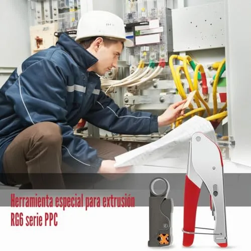 Sexyhot ▫️ Ferramenta de compressão para conectores F, Kit de ferramentas de crimpagem para cabo coaxial RG59/6, 20 conectores, corte de 9 mm, ajustável, pega confortável (480 g) 7