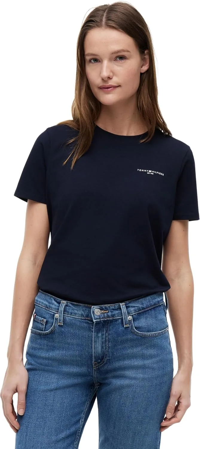 Tommy Hilfiger ▫️ Camiseta de manga curta para mulher 1985, com gola redonda