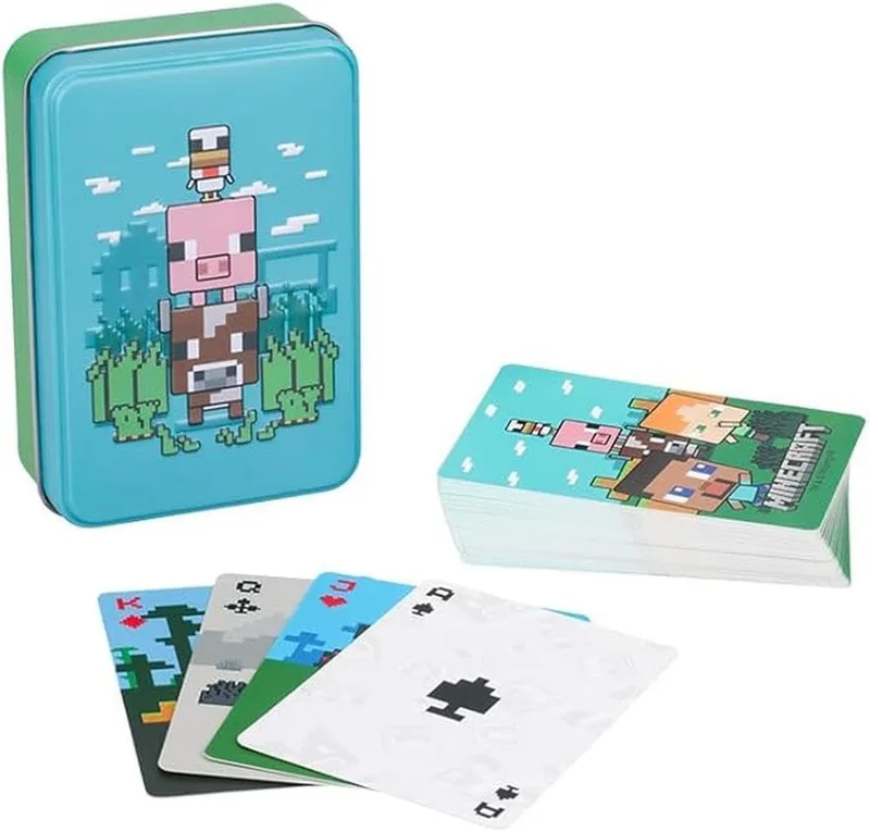 Paladone ▫️ Baralho de cartas numa caixa metálica com o tema do Minecraft