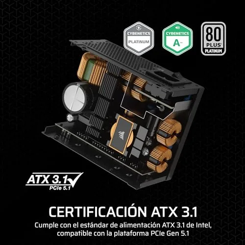 Corsair ▫️ SF1000 (2024) Fonte de alimentação ATX totalmente modular, de baixo ruído, com certificação 80 Plus Platinum – Compatível com ATX 3.1 – Preparada para PCIe 5.1 – Preto 3