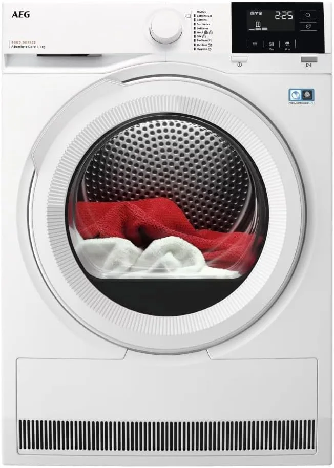 AEG ▫️ TR818A2OB - Máquina de secar roupa com bomba de calor Série 8000 AbsoluteCare, 8 kg, controlo de secagem preciso, proteção de tecidos, secagem personalizada, elevada eficiência energética