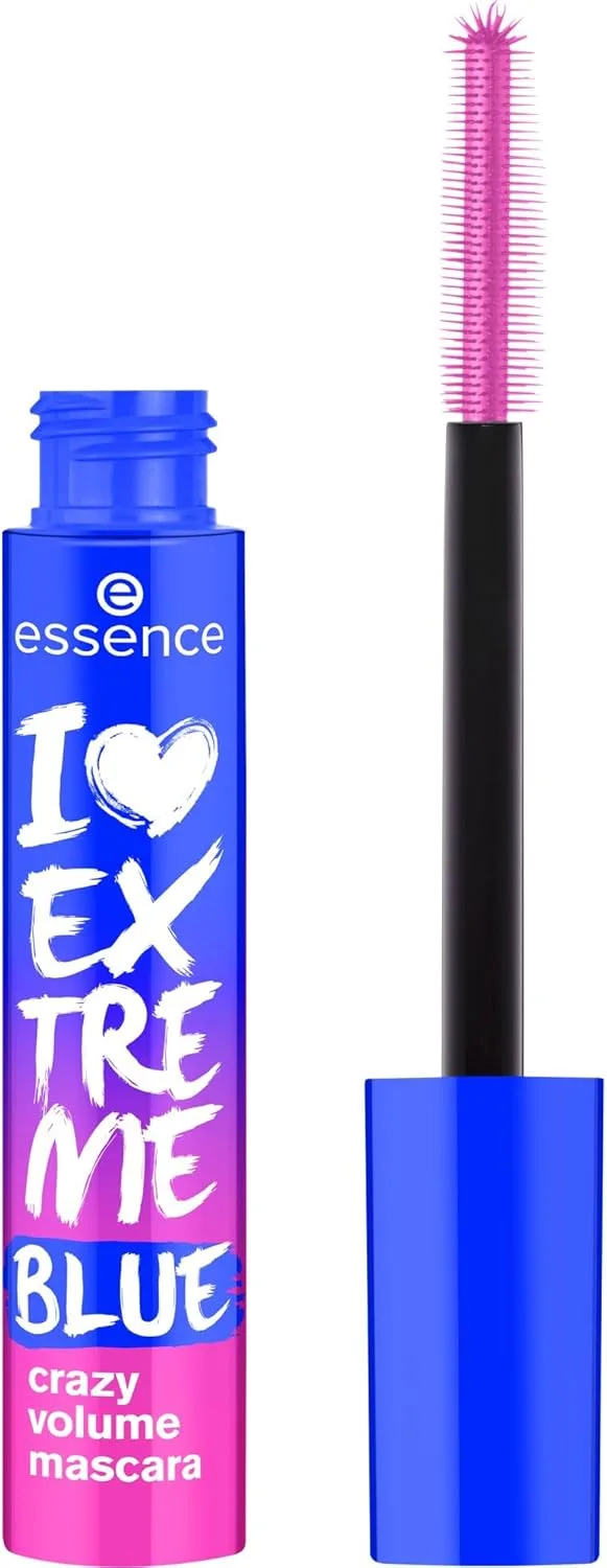 essence ▫️ Cosmetics I LOVE EXTREME BLUE máscara volumizadora de volume louco, longa duração, ondulação, volume extremo, cor intensa, 12 ml