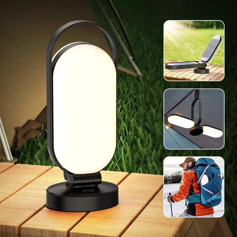Hapfish ▫️ Luz de campismo recarregável, Luz de campismo solar de 5000mAh, Acessórios de campismo, Luz de campismo dobrável à prova de água, Lanterna LED sem fios para tenda, Emergência, Interior, Exterior, Campismo, Interior, Exterior, Exterior, Campismo