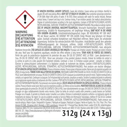 by Amazon ▫️ da Amazon: Detergente líquido para máquina de lavar roupa em cápsulas 3 em 1, universal, 24 lavagens 6
