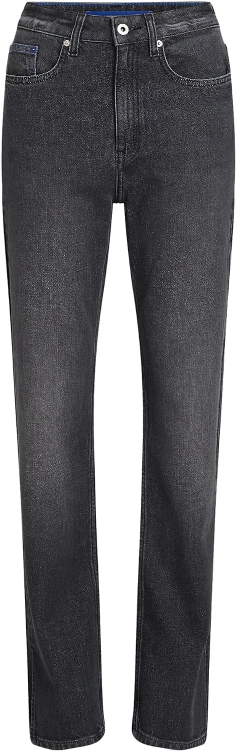 KARL LAGERFELD JEANS ▫️ Calças de ganga Karl Lagerfeld para mulher, de cintura alta, corte reto e com fenda