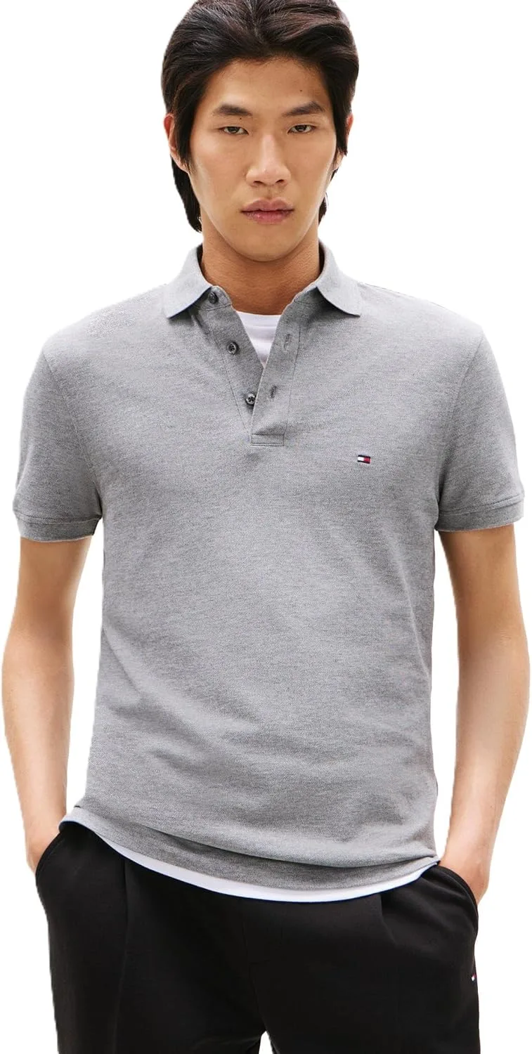Tommy Hilfiger ▫️ Camisas polo de manga curta de corte justo, com algodão piqué elástico e orgânico - Homem