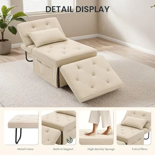 FLEXISPOT ▫️ Poltrona extensível para dormir, poltrona dobrável com função de cama, cadeira-cama multifuncional, sofá-cama conversível, capacidade de carga até 300 kg, bege 5