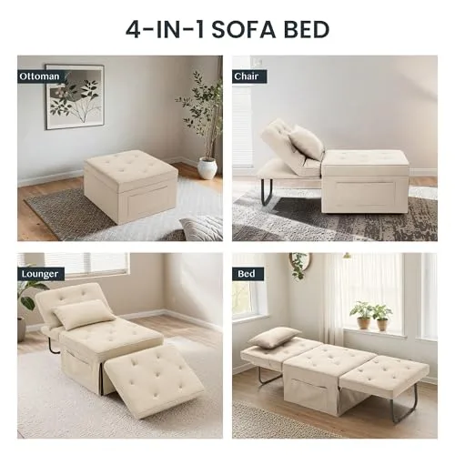 FLEXISPOT ▫️ Poltrona extensível para dormir, poltrona dobrável com função de cama, cadeira-cama multifuncional, sofá-cama conversível, capacidade de carga até 300 kg, bege 6