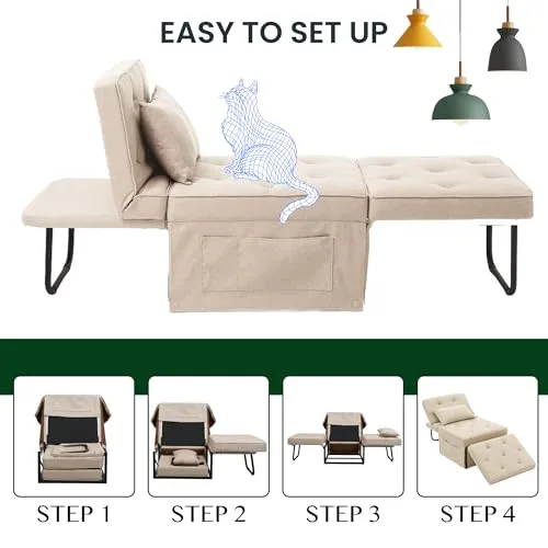 FLEXISPOT ▫️ Poltrona extensível para dormir, poltrona dobrável com função de cama, cadeira-cama multifuncional, sofá-cama conversível, capacidade de carga até 300 kg, bege 7