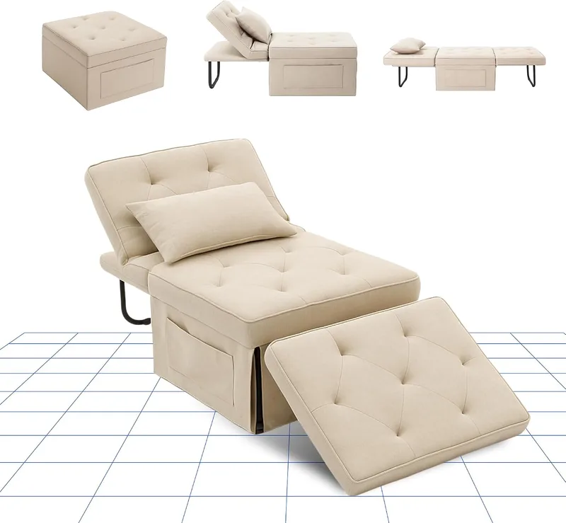 FLEXISPOT ▫️ Poltrona extensível para dormir, poltrona dobrável com função de cama, cadeira-cama multifuncional, sofá-cama conversível, capacidade de carga até 300 kg, bege