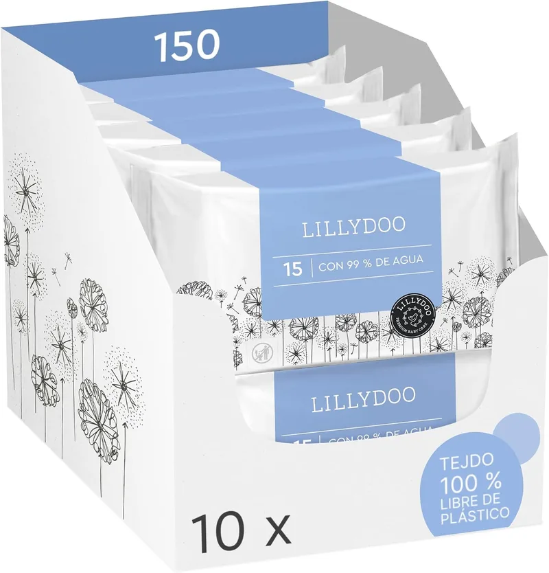 LILLYDOO ▫️ Toalhitas húmidas com 99 % de água, 150 unidades, sem plástico