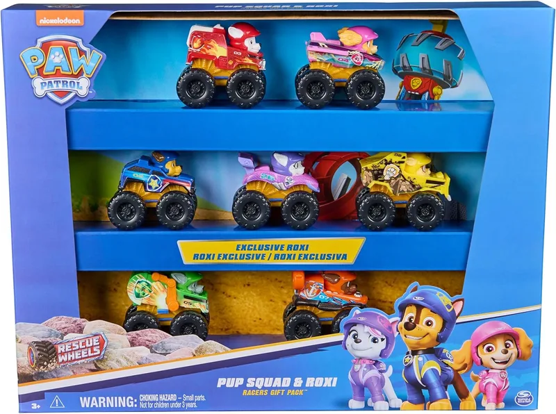 Paw Patrol ▫️ - 7 Pack Pup Squad Racers Cars: Chase, Marshall, Skye, Rubble, Rocky, Zuma e Roxi - Toys - Rapaz 3 anos + - Brinquedos para crianças de 3 anos