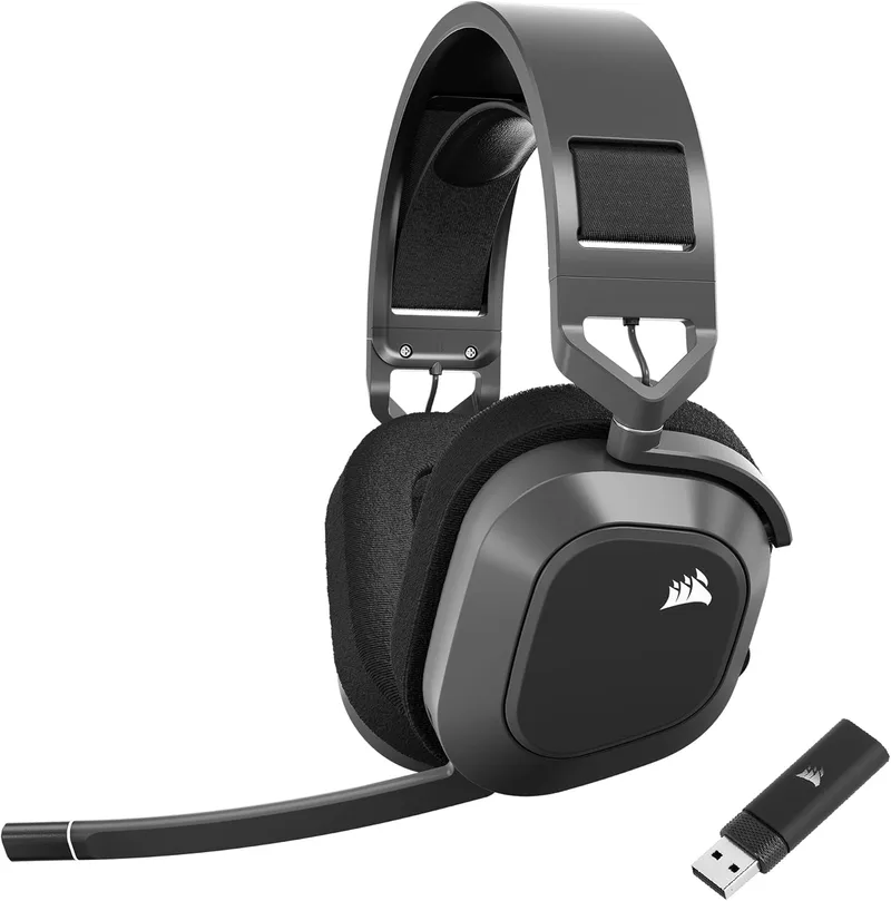 Corsair ▫️ HS80 MAX Auscultadores sem fios multiplataformas para jogos com Bluetooth - Dolby Atmos - Microfone com qualidade de transmissão - Compatível com iCUE - PC, Mac, PS5, PS4, Switch, Telemóvel - Cinzento aço