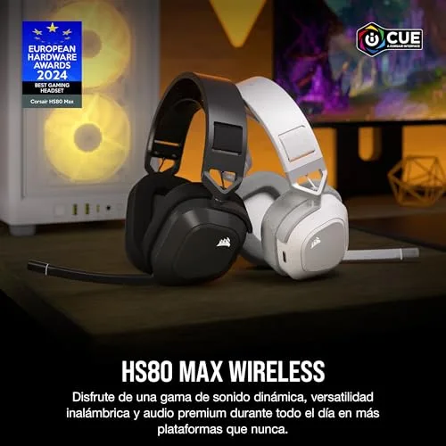 Corsair ▫️ Auscultadores para jogos HS80 MAX Wireless – Branco 2