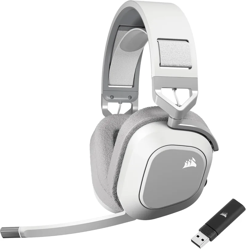 Corsair ▫️ HS80 MAX Auscultadores multiplataforma sem fios para jogos com Bluetooth - Dolby Atmos - Microfone com qualidade de transmissão - Compatível com iCUE - PC, Mac, PS5, PS4, Switch, Telemóvel - Branco