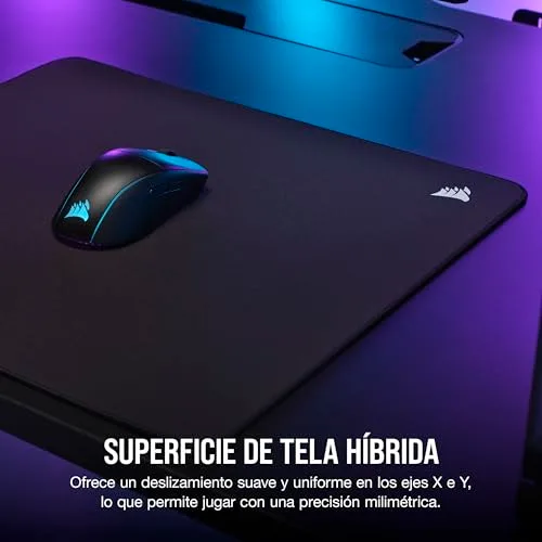 Corsair ▫️ MM500 v2 Tapete de rato grande para jogos com tecido híbrido – 45 cm x 40 cm – Revestimento resistente a salpicos – Bordas cosidas anti-riscos – Base de borracha antiderrapante – Preto 3
