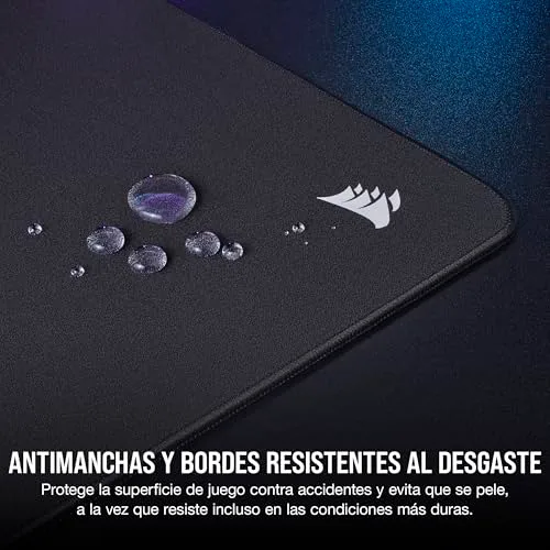 Corsair ▫️ MM500 v2 Tapete de rato grande para jogos com tecido híbrido – 45 cm x 40 cm – Revestimento resistente a salpicos – Bordas cosidas anti-riscos – Base de borracha antiderrapante – Preto 4