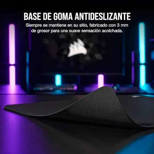 Corsair ▫️ MM500 v2 Tapete de rato grande para jogos com tecido híbrido – 45 cm x 40 cm – Revestimento resistente a salpicos – Bordas cosidas anti-riscos – Base de borracha antiderrapante – Preto 5