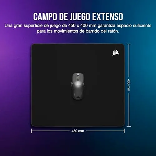 Corsair ▫️ MM500 v2 Tapete de rato grande para jogos com tecido híbrido – 45 cm x 40 cm – Revestimento resistente a salpicos – Bordas cosidas anti-riscos – Base de borracha antiderrapante – Preto 6
