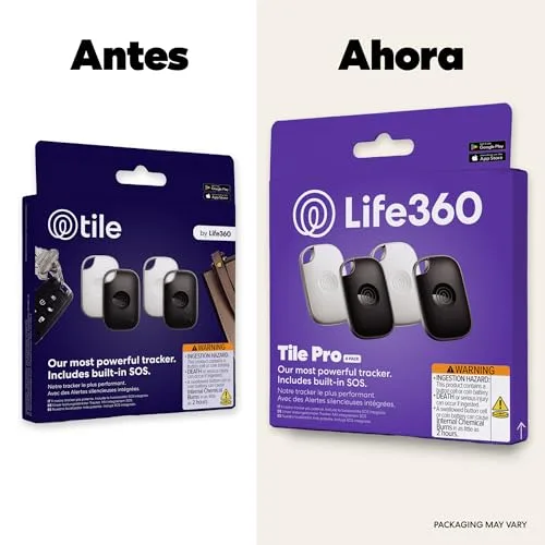 Life360 ▫️ Tile Pro - Localizador Bluetooth potente, localizador de chaves e localizador de objetos para chaves, bolsas e muito mais. Compatível com iOS e Android. Conjunto de 4 (preto/branco) 2