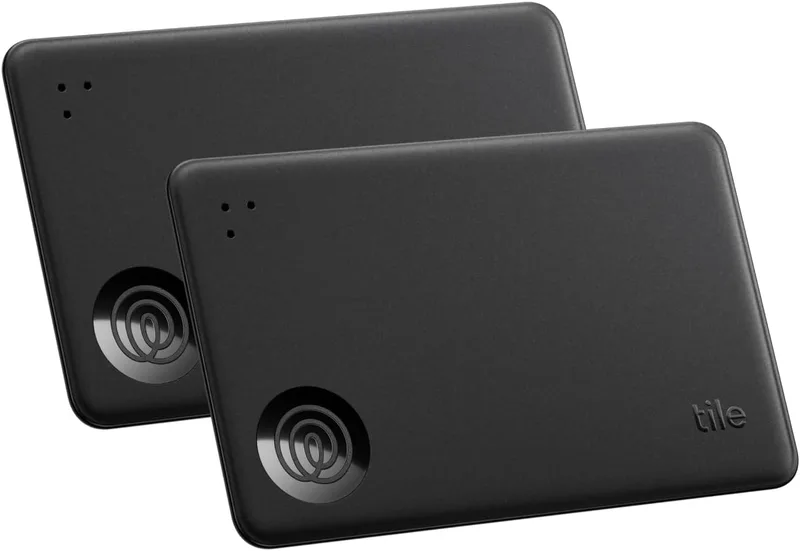 Life360 ▫️ Tile by Slim - Rastreador Bluetooth para carteiras, etiquetas de bagagem, passaportes e muito mais. Compatível com iOS e Android. Pacote de 2 (Preto)