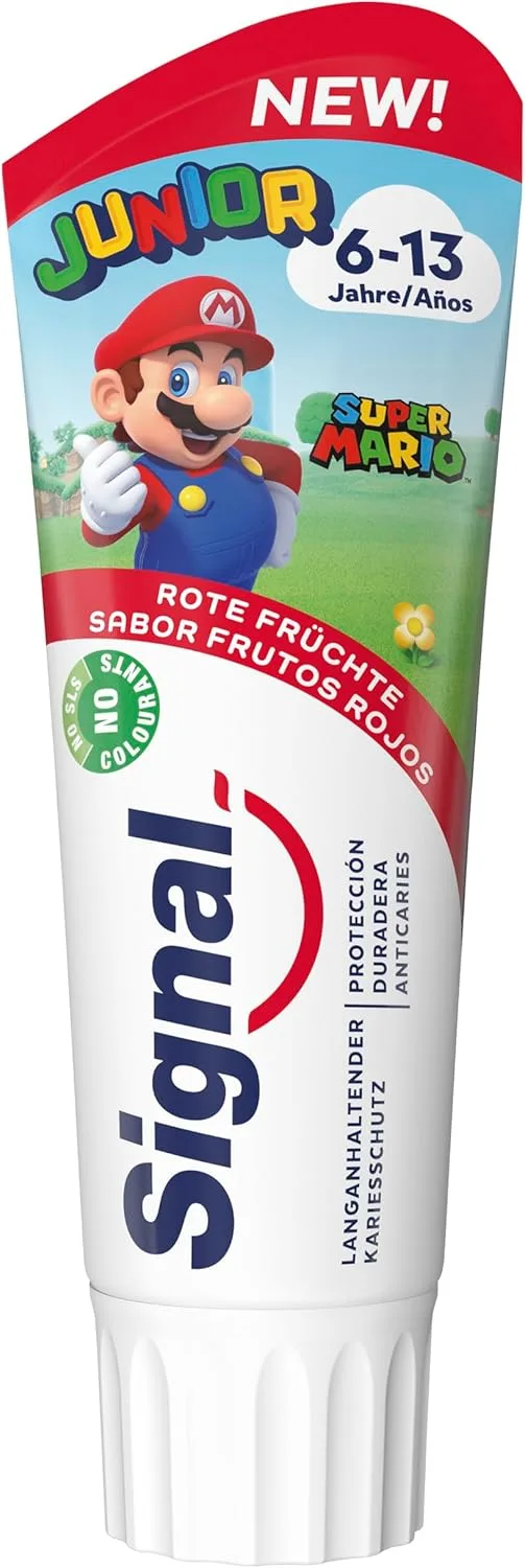 Signal ▫️ Pasta de dentes Junior 6-13 anos, sabor frutos vermelhos, para dentes de leite e definitivos, 75 ml x 1