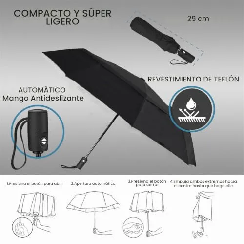 AMVUZ ▫️ Guarda-chuva dobrável de viagem, compacto, automático e resistente ao vento 4