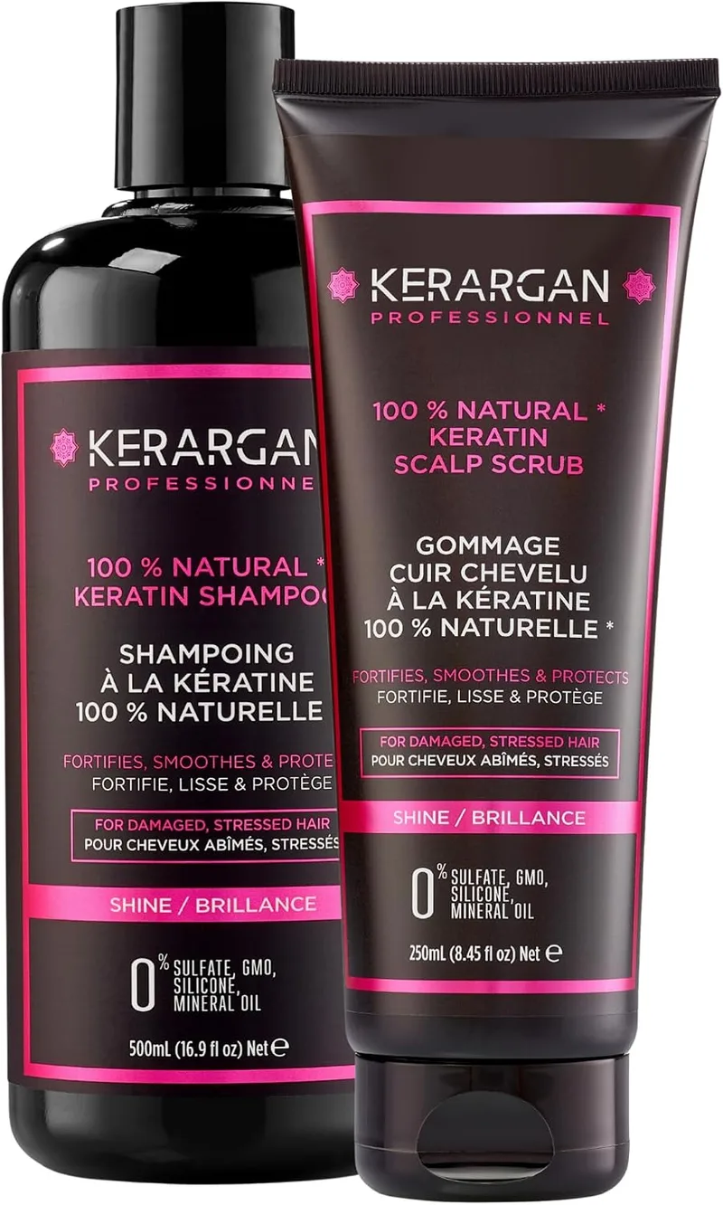 KERARGAN ▫️ Conjunto de Queratina: Champô e Esfoliante Capilar - 500 ml + 250 ml