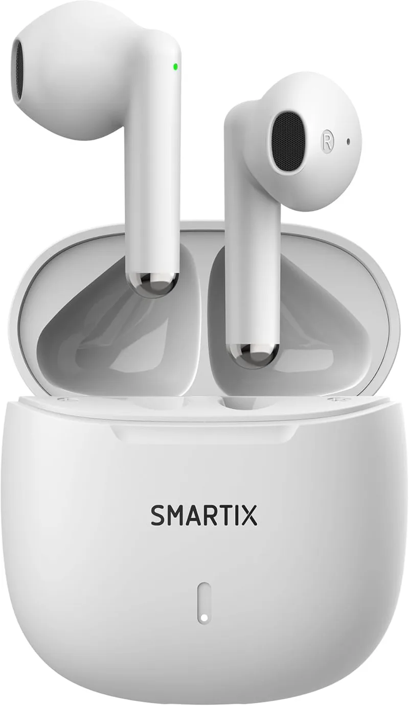 Atlantis ▫️ Auriculares Smartix TWS SM60-Fi9-B BT V5.3 com estojo com função de carregamento, incluindo um carregador portátil de 300 mA, branco
