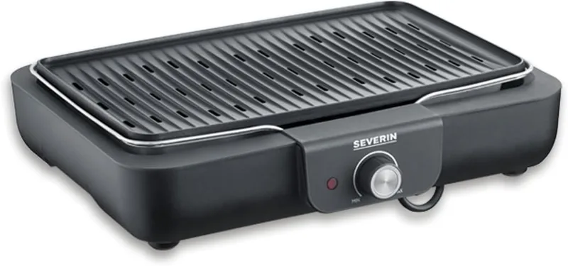 Severin ▫️ Grelhador elétrico de mesa com placa de grelhar em alumínio fundido para utilização no interior e no exterior com aquecimento rápido, preto, PG 8556