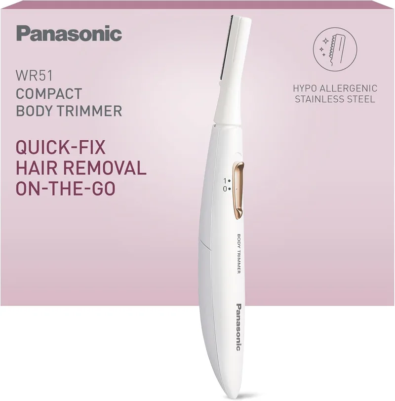 Panasonic ▫️ Aparador corporal compacto ES-WR51, depilador para mulheres, máquina de barbear para mulheres, seco, a pilhas (1 AAA necessário), tampa protetora, pincel de limpeza, cor branca