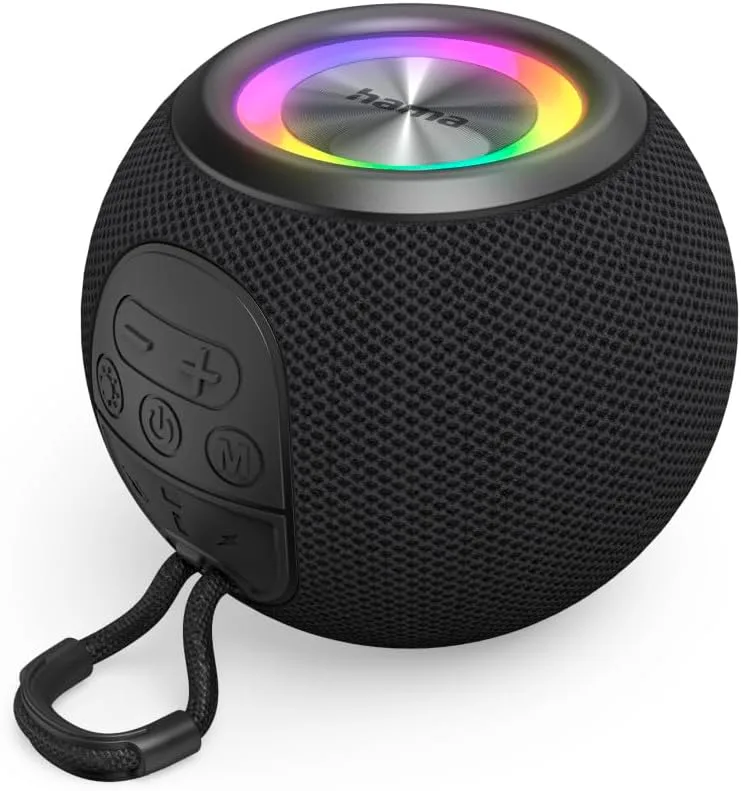 Hama ▫️ Altifalante Bluetooth (Altifalantes sem fios com 5 W de potência, iluminação LED, 10 horas de reprodução de música, USB-C, ligação Jack de 3,5 mm) Preto