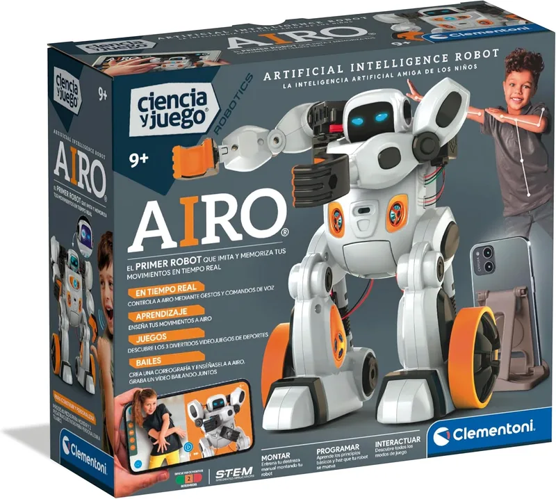 Clementoni ▫️ Robô AIRO com Inteligência Artificial - Brinquedo educativo e personalizável para crianças - Interativo com reconhecimento de gestos e voz - A partir dos 8 anos - 55513