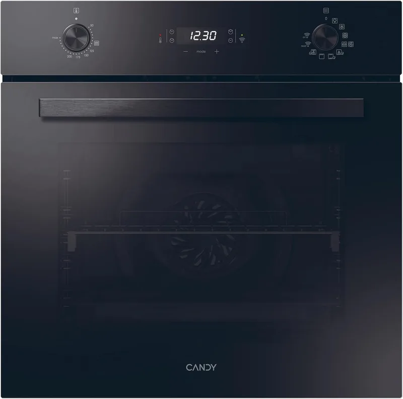 CANDY ▫️ Forno Multifunções Moderna Black FMBC A825S E0, 70 L, Wi-Fi, 2 tabuleiros e 1 grelha, função de vapor, guia telescópica, limpeza hidrolítica, convecção + ventilador, 8 funções, Ecrã, Preto