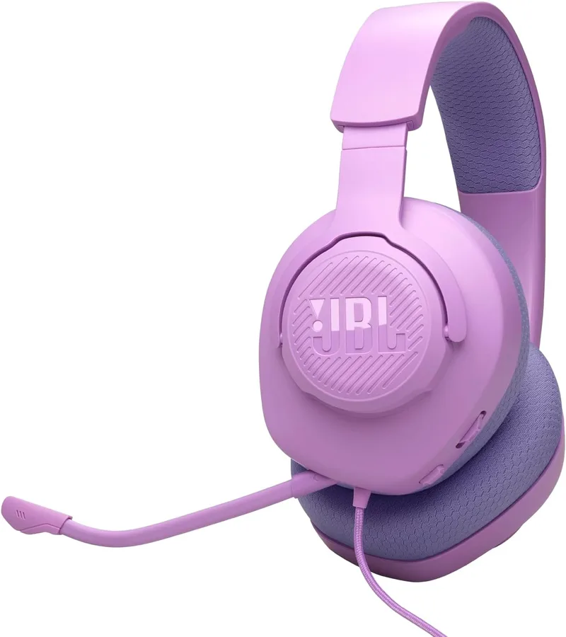 JBL ▫️ Quantum 100M2 auscultadores circumaurais para jogos, QuantumSOUND Signature, cabo de áudio de 3,5 mm, compatível com várias plataformas, microfone amovível, função de silêncio, violeta