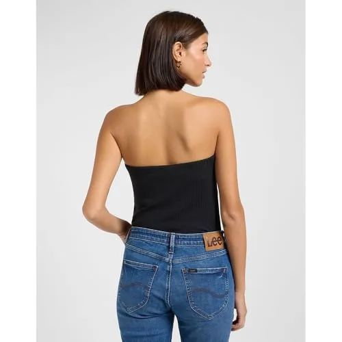 Lee ▫️ T-shirt para mulher - Corte justo - Top halter com costas abertas - Crudo 2