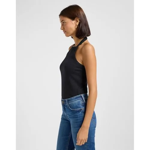 Lee ▫️ T-shirt para mulher - Corte justo - Top halter com costas abertas - Crudo 6