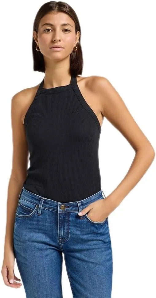 Lee ▫️ T-shirt para mulher - Corte justo - Top halter com costas abertas - Crudo