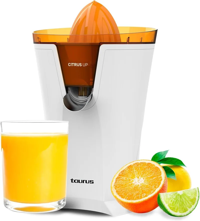 Taurus ▫️ Citrus Up - Espremedor extra alto com escoamento contínuo, 40 W, 2 cones de espremedura, depósito de 200 ml, copos até 14 cm, saída bloqueável, rotação bidirecional