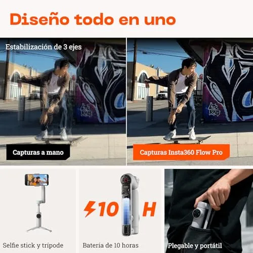 Insta360 ▫️ Flow Pro Pacote Padrão - Estabilizador de telemóvel com gimbal equipado com IA, acompanhamento infinito a 360º, estabilização em 3 eixos, tripé incorporado, portátil e dobrável 4