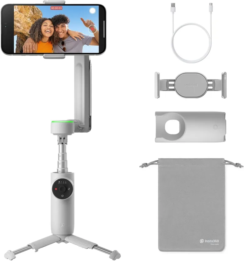 Insta360 ▫️ Flow Pro Pacote Padrão - Estabilizador de telemóvel com gimbal equipado com IA, acompanhamento infinito a 360º, estabilização em 3 eixos, tripé incorporado, portátil e dobrável