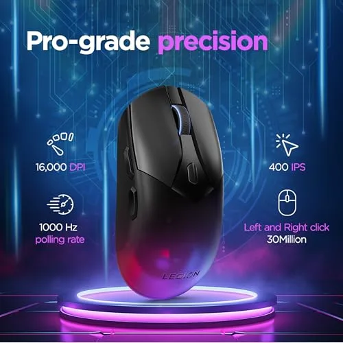 Lenovo ▫️ Legion M410 - Rato de jogos sem fios RGB (6 botões, iluminação RGB em 2 zonas, 16 000 dpi, 400 IPS, bateria recarregável com autonomia de 53 horas, compatível com NVIDIA Reflex) - Preto transparente 3