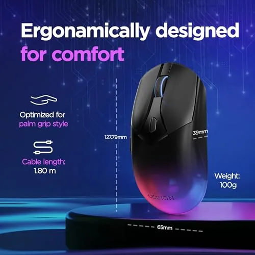 Lenovo ▫️ Legion M410 - Rato de jogos sem fios RGB (6 botões, iluminação RGB em 2 zonas, 16 000 dpi, 400 IPS, bateria recarregável com autonomia de 53 horas, compatível com NVIDIA Reflex) - Preto transparente 5