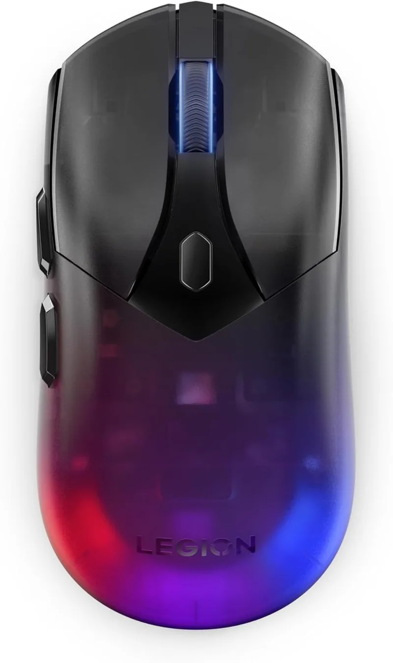Lenovo ▫️ Legion M410 - Rato de jogos sem fios RGB (6 botões, iluminação RGB em 2 zonas, 16 000 dpi, 400 IPS, bateria recarregável com autonomia de 53 horas, compatível com NVIDIA Reflex) - Preto transparente