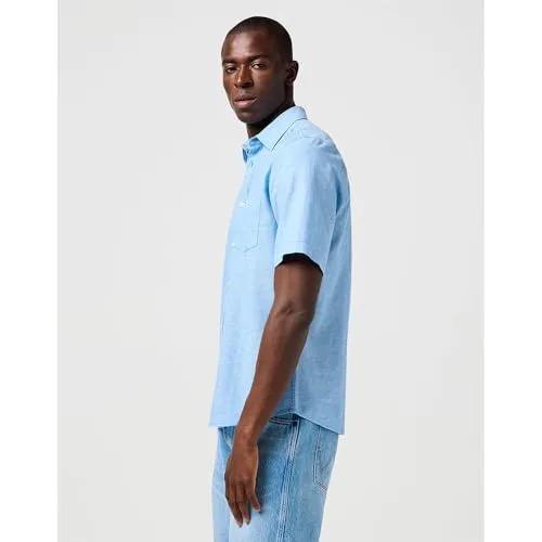 Wrangler ▫️ Camisa de homem - Corte regular - Camisa SS 1 Pkt - Azul do Pacífico 3