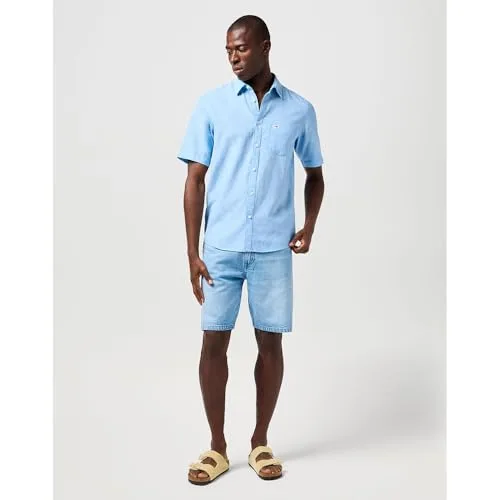 Wrangler ▫️ Camisa de homem - Corte regular - Camisa SS 1 Pkt - Azul do Pacífico 5