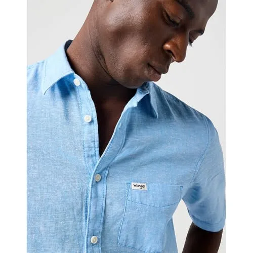 Wrangler ▫️ Camisa de homem - Corte regular - Camisa SS 1 Pkt - Azul do Pacífico 6