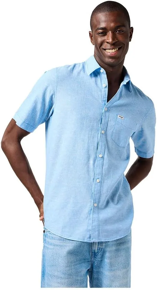 Wrangler ▫️ Camisa de homem - Corte regular - Camisa SS 1 Pkt - Azul do Pacífico