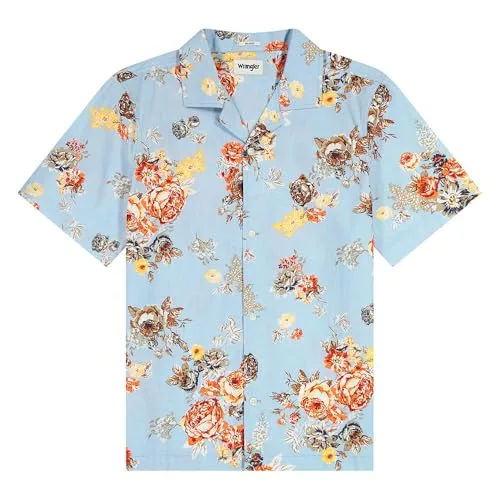 Wrangler ▫️ Camisa de homem - Corte descontraído - SS Resort Shirt - Azul floral 4